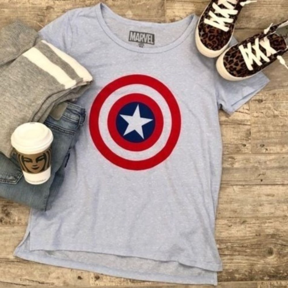 Marvel Blue Captain America Graphic Short Sleeve Tee Size Medium